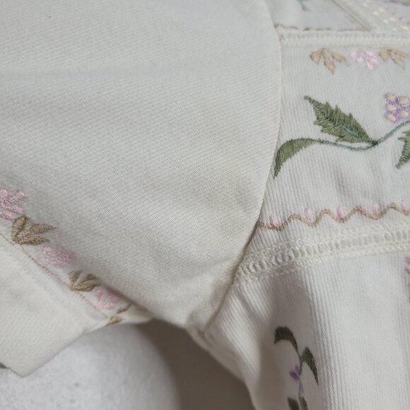 Vintage 80s cream grandmacore pastel embroidery button front tie back top medium - Picture 6 of 7